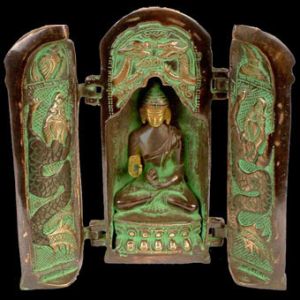 BUDDHA Altar Messing faltbar braun grün edel