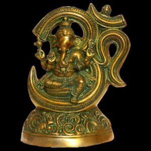 40cm SchreinFigur Aum Om GANESHA Messing goldfarben