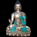 Buddha, versilbert, Türkisen, Buddha Figur, Buddha BodhiSattvas Figuren, Skulpturen