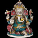 35 cm SchreinFigur fancy GANESHA Messing mit EdelSteinen