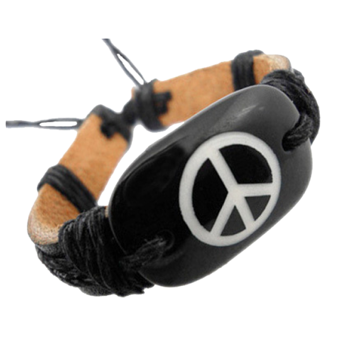 ArmBand PEACE hellbraun weiß LEDER