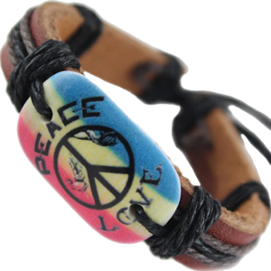 ArmBand PEACE und LOVE hellbraun schwarz LEDER