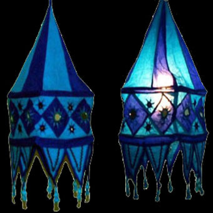 INDIA Madras StoffLampe eckig Blau 2farbig